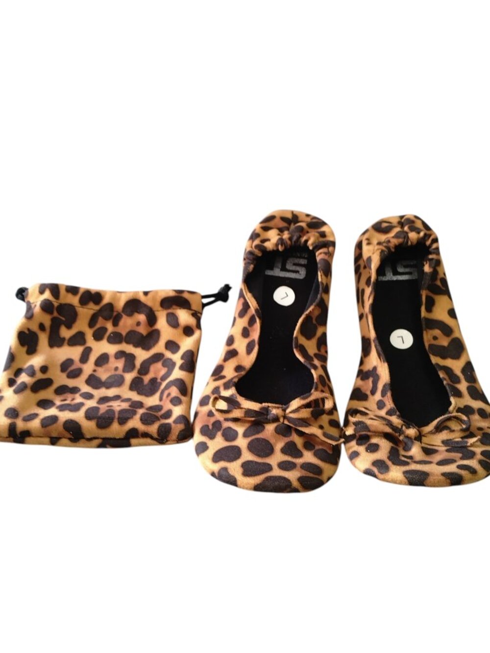 Silky Toes Foldable Flats Ballerina Size Large With Pouch Cheetah Print Comfort